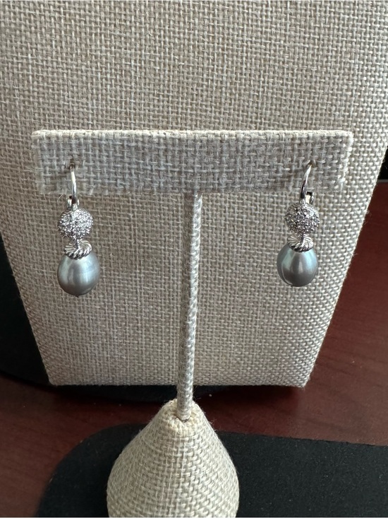Judith Ripka Jewelry - Judith Ripka Sterling Silver Gray Pearl Drop Earrings with Diamonique Accents